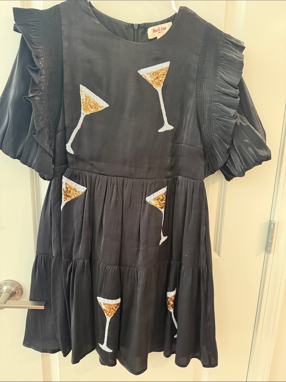 Peach Love California Black Cocktail Embroidered Mini Dress